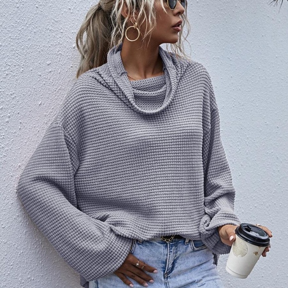 Black Oversized cowl neck wide long sleeve top - Picture 12 of 15